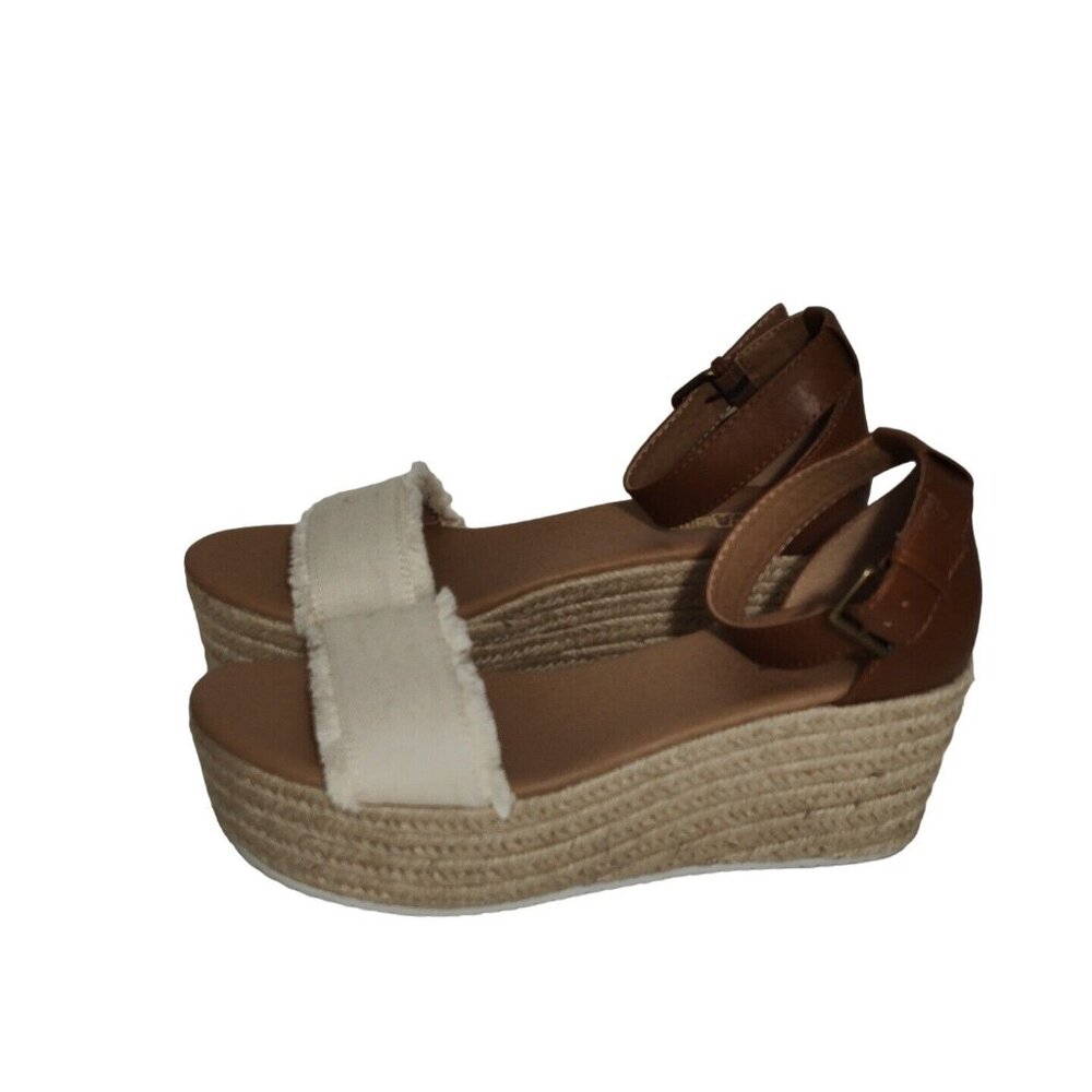 Brash Brown Cream Wedge Platform Heels Sandals Espadrille Women Size 8.5 Fringe - Picture 2 of 8